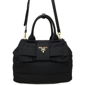 PRADA Ribbon Tessuto Fiocco Bow Handbag Shoulder Bag Black